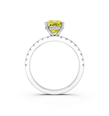 White gold Fancy Yellow Cushion  Solitaire Diamond Pavé Band with Four-Prong Setting