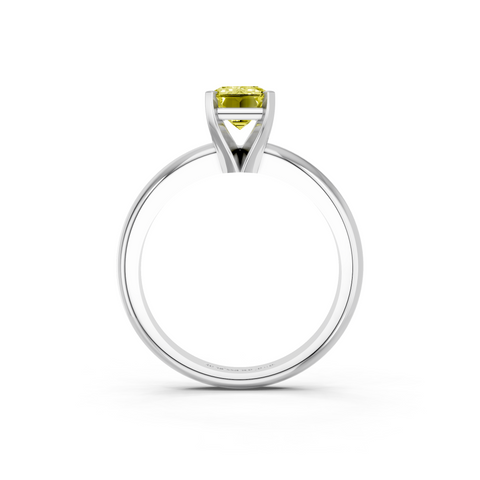 White gold Fancy Yellow Emerald  Cut Solitaire Engagement Ring with Round Band and Four-Prong Setting