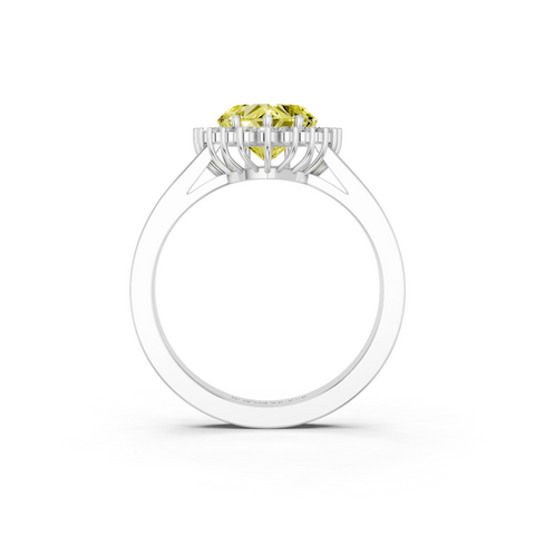 Platinum Fancy Yellow Heart  Cut Diamond Halo Ring with Round Brilliant Halo and Solitaire Band