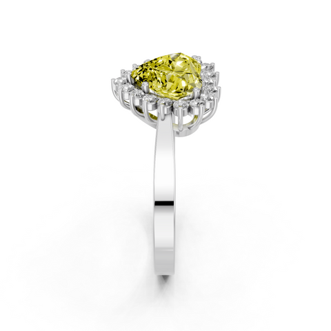 Platinum Fancy Yellow Heart  Cut Diamond Pavé Band Solitaire Ring with Four-Prong Setting