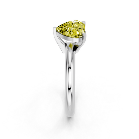 Platinum Fancy Yellow Heart  Cut Solitaire Engagement Ring with Round Band and Four-Prong Setting