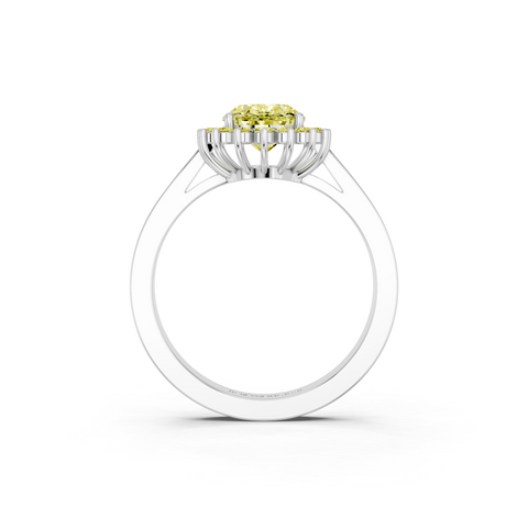 Silver Fancy Yellow Oval  Cut Diamond Halo Ring with Round Brilliant Halo and Solitaire Band