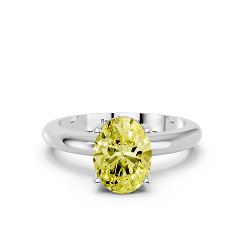 White gold Fancy Yellow Oval  Cut Solitaire Engagement Ring with Round Band and Four-Prong Setting
