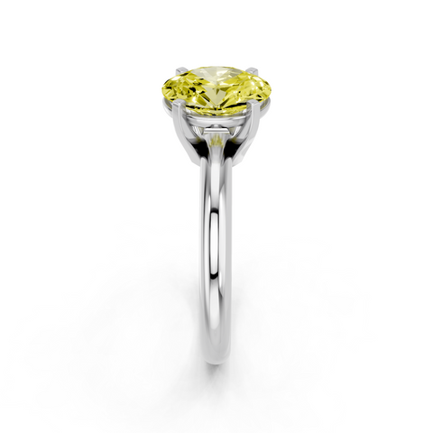Platinum Fancy Yellow Oval  Cut Solitaire Engagement Ring with Round Band and Four-Prong Setting