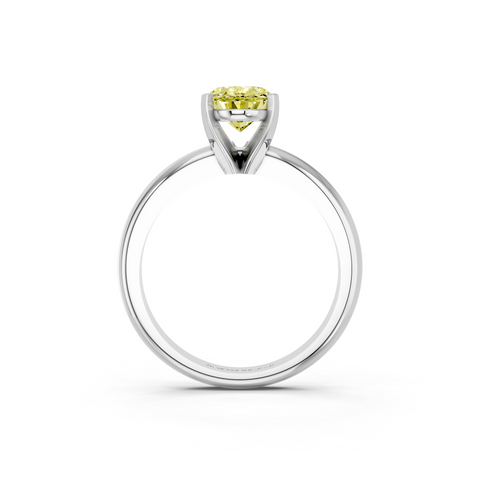 White gold Fancy Yellow Oval  Cut Solitaire Engagement Ring with Round Band and Four-Prong Setting