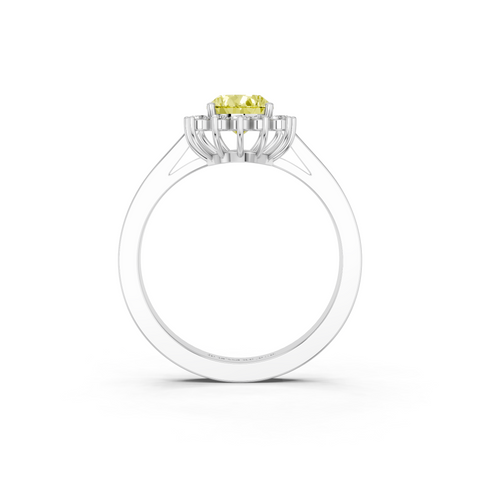 Silver Fancy Yellow Pear  Cut Diamond Pavé Band Solitaire Ring with Four-Prong Setting
