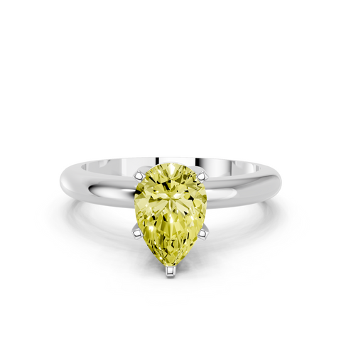 Platinum Fancy Yellow Pear  Cut Solitaire Engagement Ring with Round Band and Four-Prong Setting