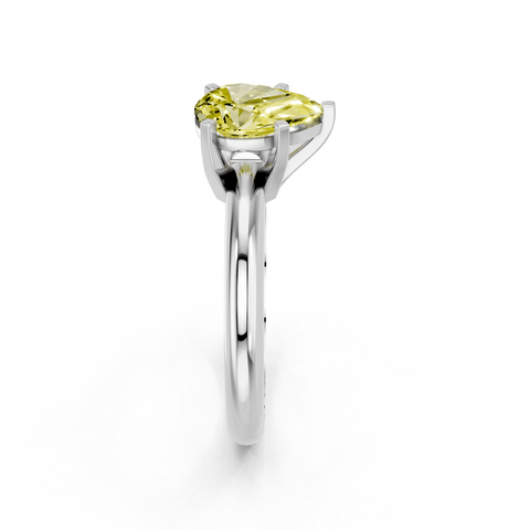White gold Fancy Yellow Pear  Cut Solitaire Engagement Ring with Round Band and Four-Prong Setting