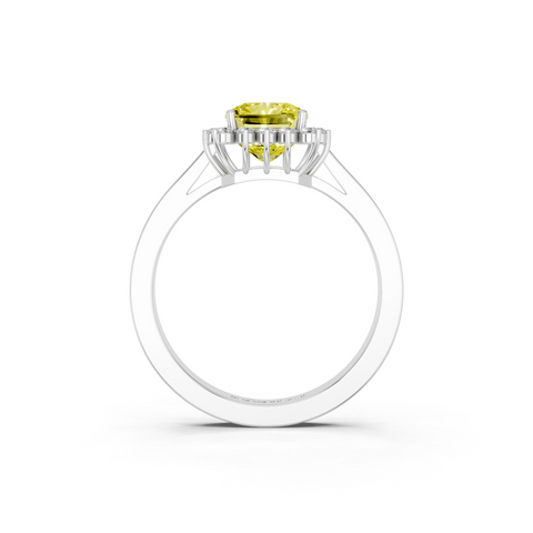 Silver Fancy Yellow Radiant  Cut Diamond Pavé Band Solitaire Ring with Four-Prong Setting