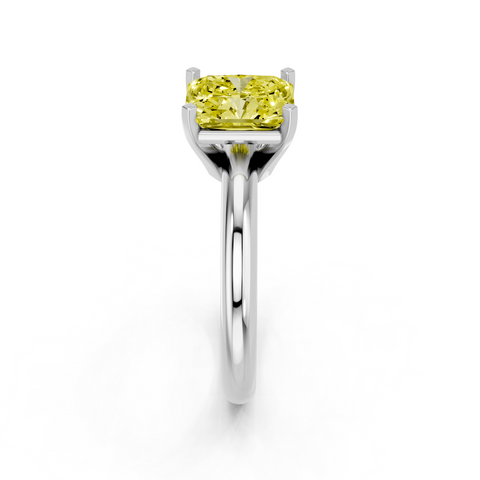 Silver Fancy Yellow Radiant  Cut Solitaire Engagement Ring with Round Band and Four-Prong Setting