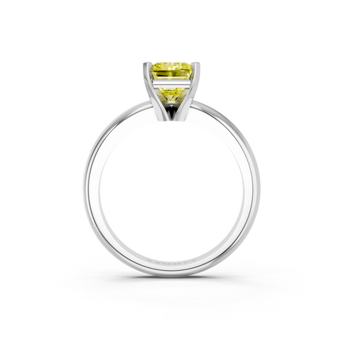 Silver Fancy Yellow Radiant  Cut Solitaire Engagement Ring with Round Band and Four-Prong Setting