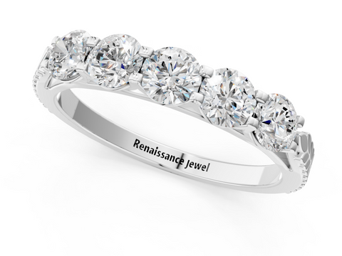 Platinum Five-Stone Round Cut Diamond Prong-Set White Gold Band