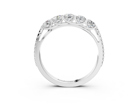 White gold Five-Stone Round Cut Diamond Prong-Set White Gold Band