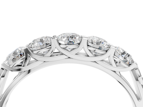White gold Five-Stone Round Cut Diamond Prong-Set White Gold Band