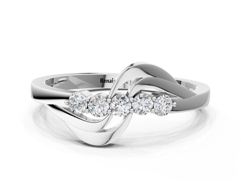 White gold Five-Stone Round Diamond Crossover Band with Prong Setting