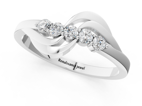 White gold Five-Stone Round Diamond Crossover Band with Prong Setting