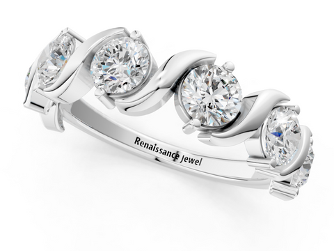 White gold Five-Stone Round Diamond Wave Band with Shared Prong Setting