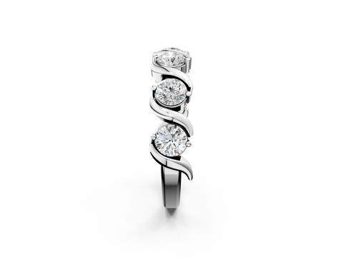 Platinum Five-Stone Round Diamond Wave Band with Shared Prong Setting