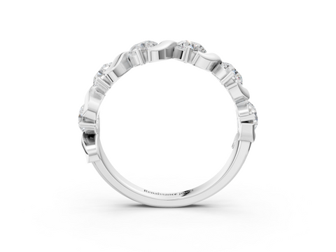 Platinum Five-Stone Round Diamond Wave Band with Shared Prong Setting