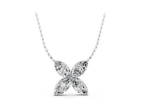 White gold Four-Prong Marquise Diamond Flower Pendant