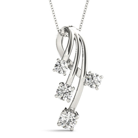 Silver Four-Stone Round Diamond Prong-Set Pendant