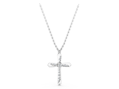 White gold Gold Cross Pendant with Round Cut Stones and Prong Setting