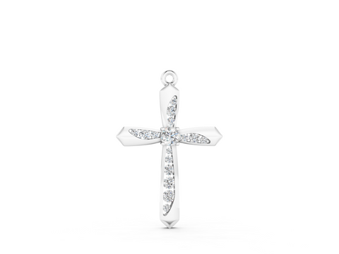 White gold Gold Cross Pendant with Round Cut Stones and Prong Setting