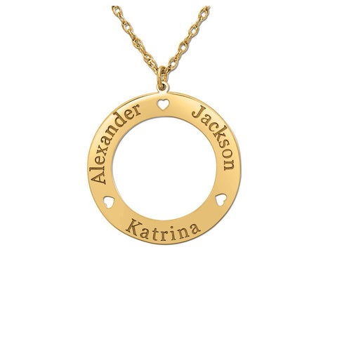 Silver Gold and Silver Round Family Pendant with Heart Cutouts