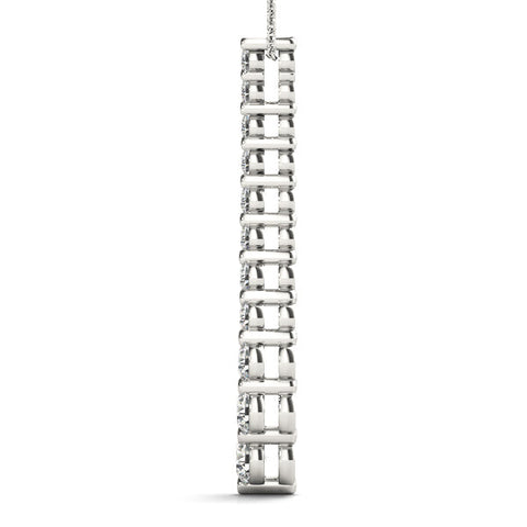 Silver Graduated Round Diamond Curved Bar Pendant with Prong Setting