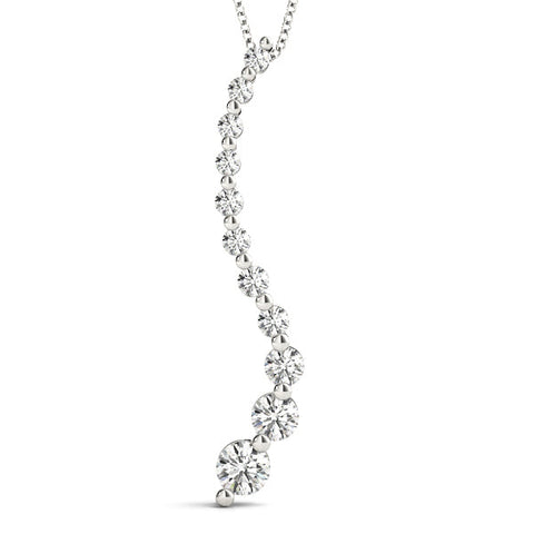 Silver Graduated Round Diamond Curved Bar Pendant with Prong Setting