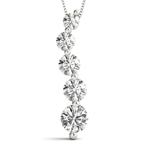 Silver Graduated Round Diamond Prong Set Pendant