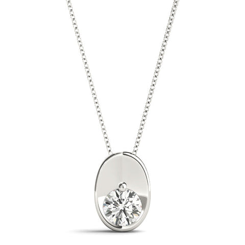 Silver Half Bezel Round Cut Diamond Pendant