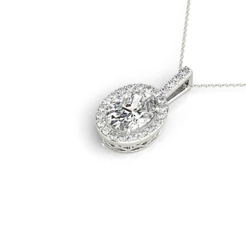 Silver Halo Oval Diamond Pendant with Prong Setting