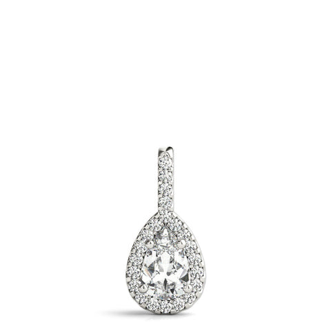 Silver Halo Pear Cut Diamond Pendant with Prong Setting