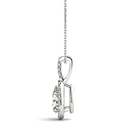 Silver Halo Pear Cut Diamond Pendant with Prong Setting