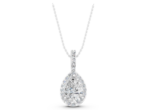 White gold Halo Pear Diamond Pendant with Prong Setting