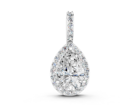 White gold Halo Pear Diamond Pendant with Prong Setting
