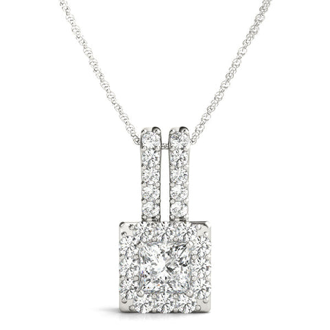 Silver Halo Princess Cut Double Bail Pendant
