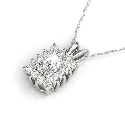 Silver Halo Radiant Cut Diamond Pendant with Prong Setting