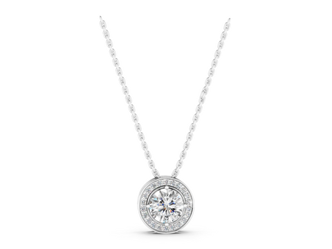 White gold Halo Round Diamond Four-Prong Pendant