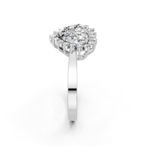 Platinum Heart Cut Diamond Pavé Band Solitaire Ring with Four-Prong Setting