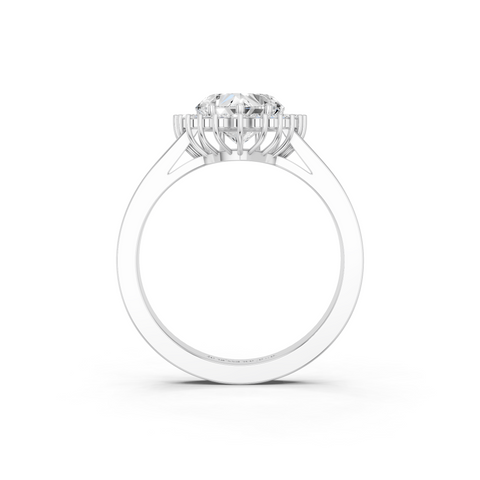 White gold Heart Cut Diamond Pavé Band Solitaire Ring with Four-Prong Setting