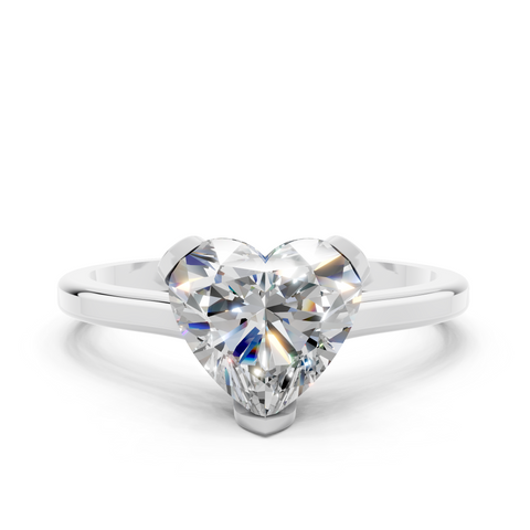 Platinum Heart Cut Solitaire Diamond Ring with Flower-Prong Setting and Classic Band