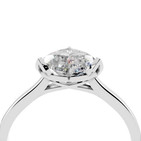Platinum Heart Cut Solitaire Diamond Ring with Flower-Prong Setting and Classic Band