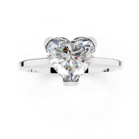 White gold Heart Cut Solitaire Diamond Ring with Flower-Prong Setting and Classic Band
