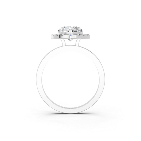 Silver Heart Halo Diamond Solitaire with Pavé Band and Four-Prong Setting