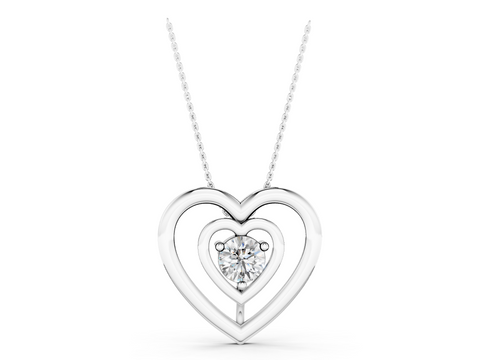 White gold Heart Prong Round Diamond Pendant