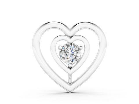 White gold Heart Prong Round Diamond Pendant