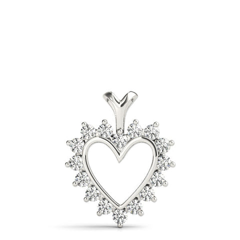 Silver Heart-Shaped Diamond Halo Pendant with Round Brilliant Prong Setting