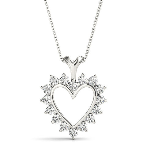 Silver Heart-Shaped Diamond Halo Pendant with Round Brilliant Prong Setting